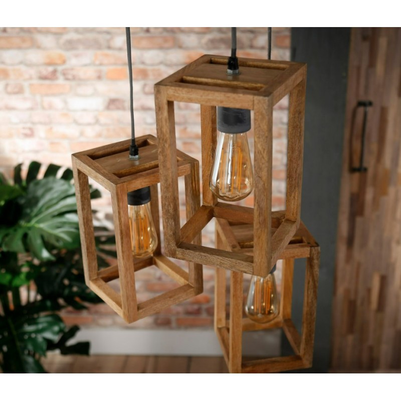 ZI Hanging lamp 3x wooden frame stepped